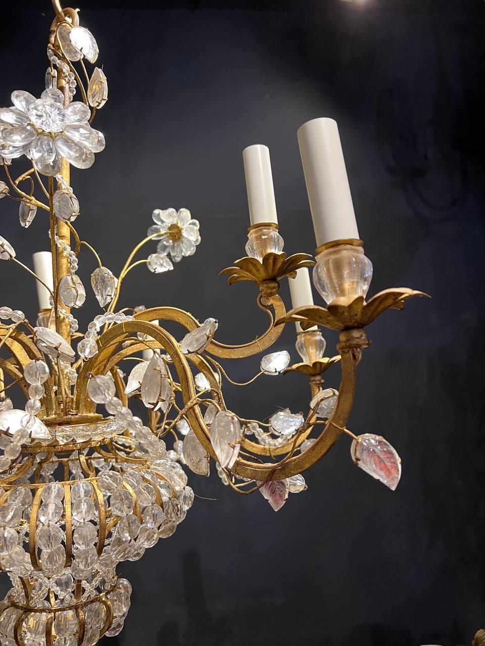 French Provincial 1930's French Bagues Beaded Glass Chandelier with 9 Lights For Sale