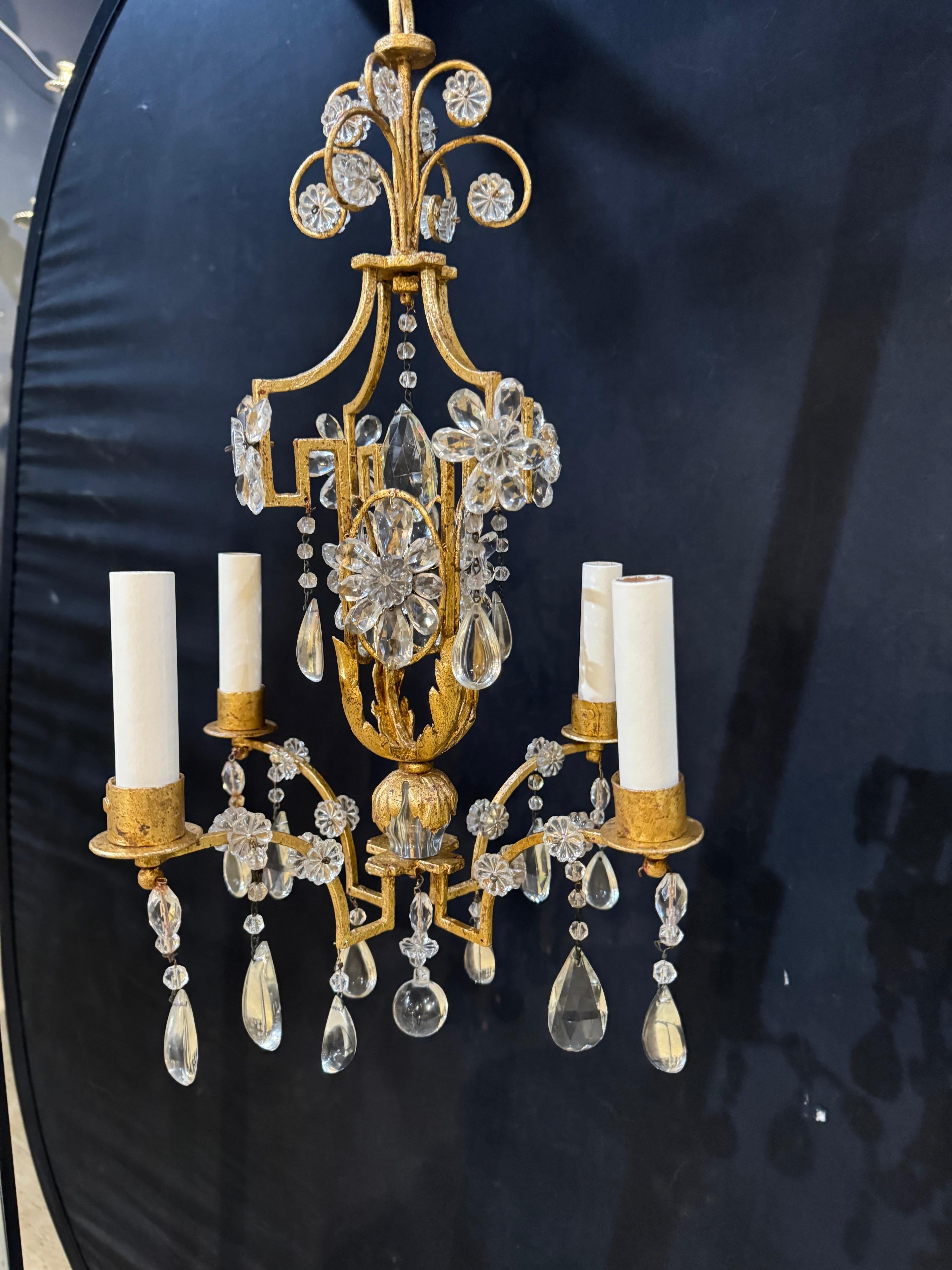 Dorato Piccolo lampadario Eleg degli anni '30 francese Bagues in vendita
