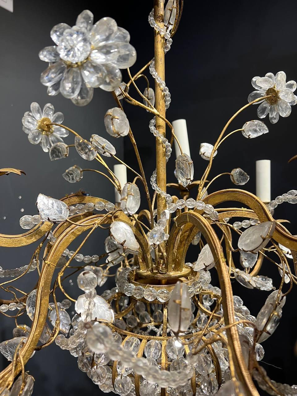 Milieu du XXe siècle Lustre à 9 Lights en verre perlé des Bagues françaises des années 30 en vente
