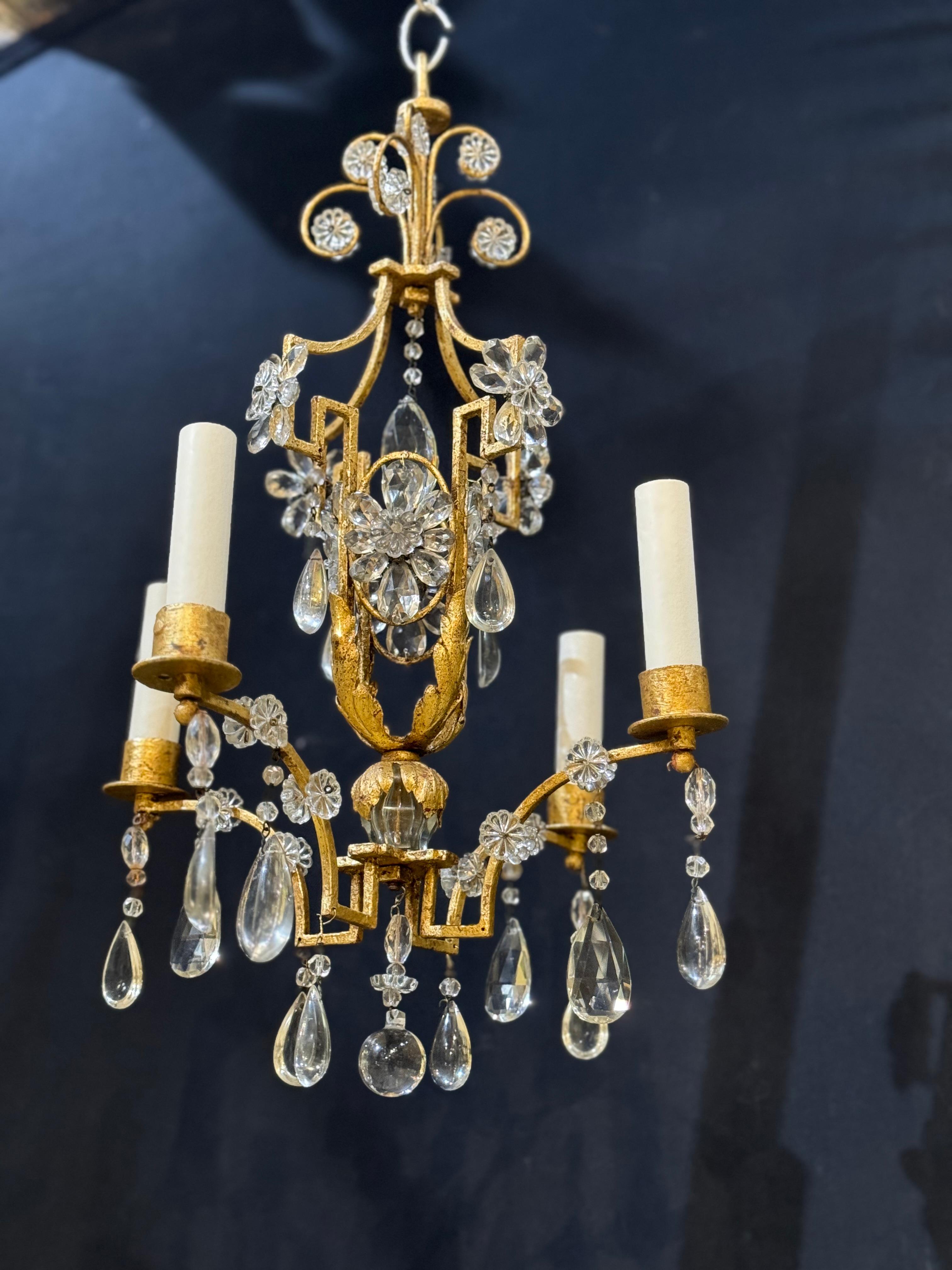 Metallo Piccolo lampadario Eleg degli anni '30 francese Bagues in vendita