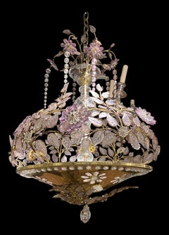 French Bagues Style Light Fixture with White and Amethyst glass