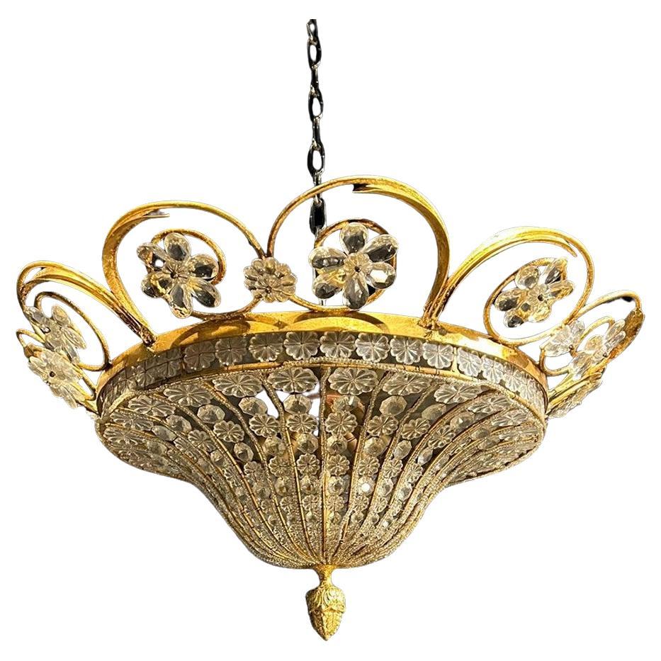 1930's French Bagues Light Fixture with Crystals For Sale