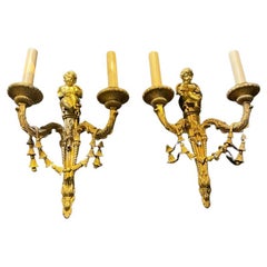 1930's French Gilt Bronze Sconces with Cherubs