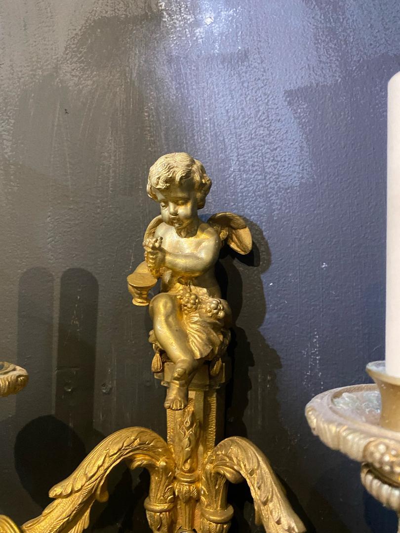 Louis XVI 1930's French Gilt Bronze Sconces with Cherubs For Sale