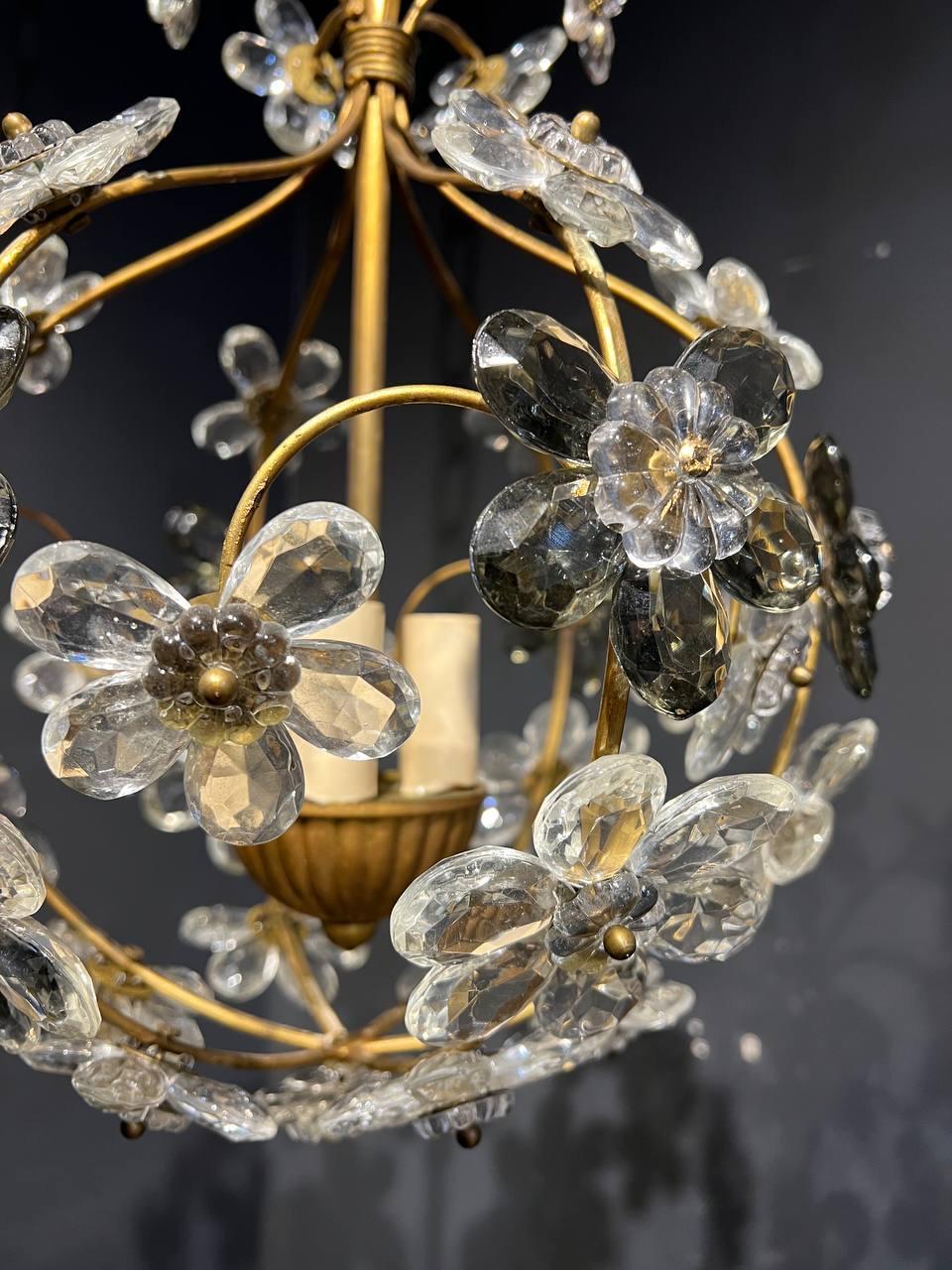 French Provincial 1930's French Bagues Glass Flower Light Fixture  For Sale