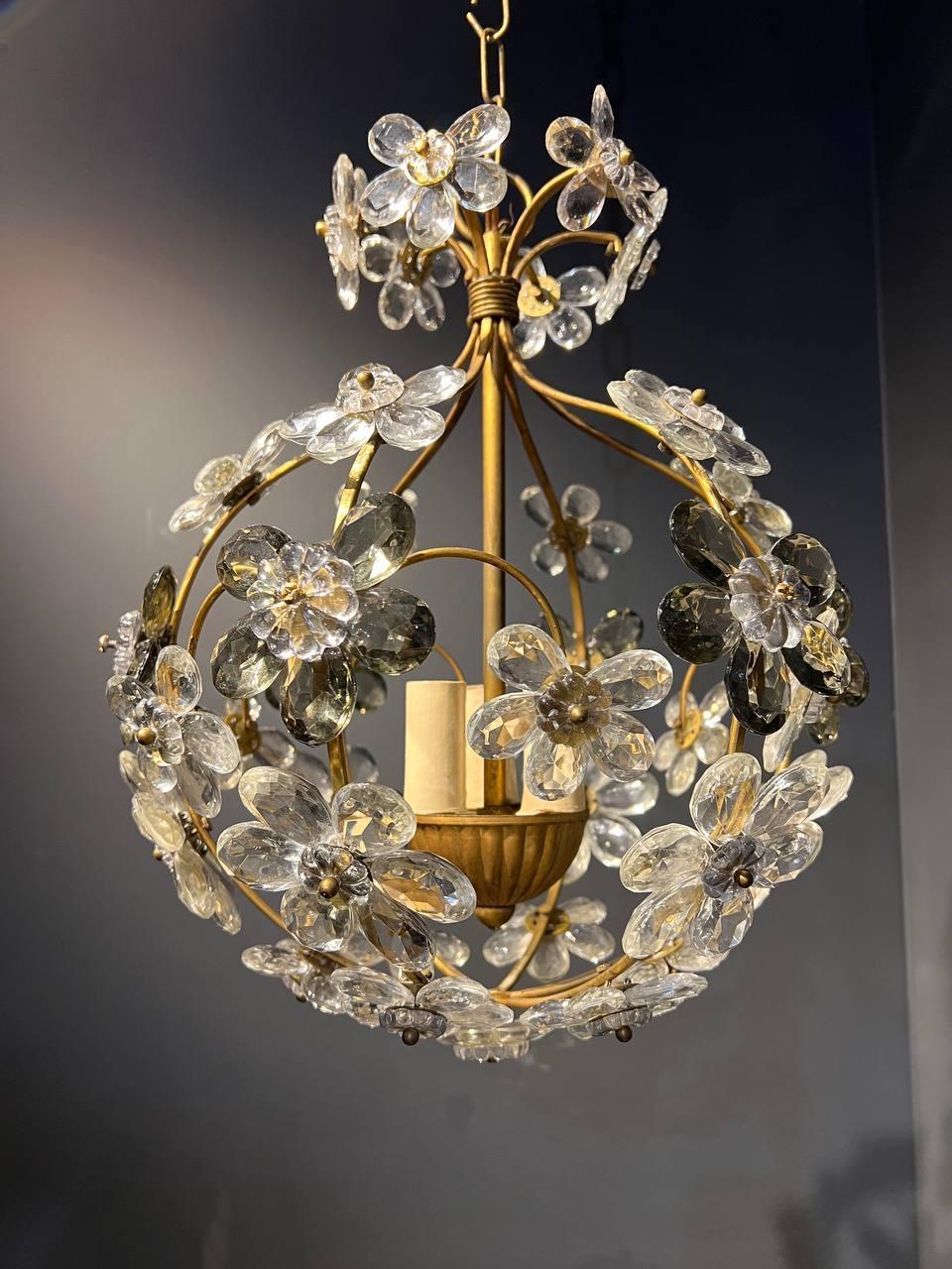 1930's French Bagues Glass Flower Light Fixture  In Good Condition For Sale In New York, NY