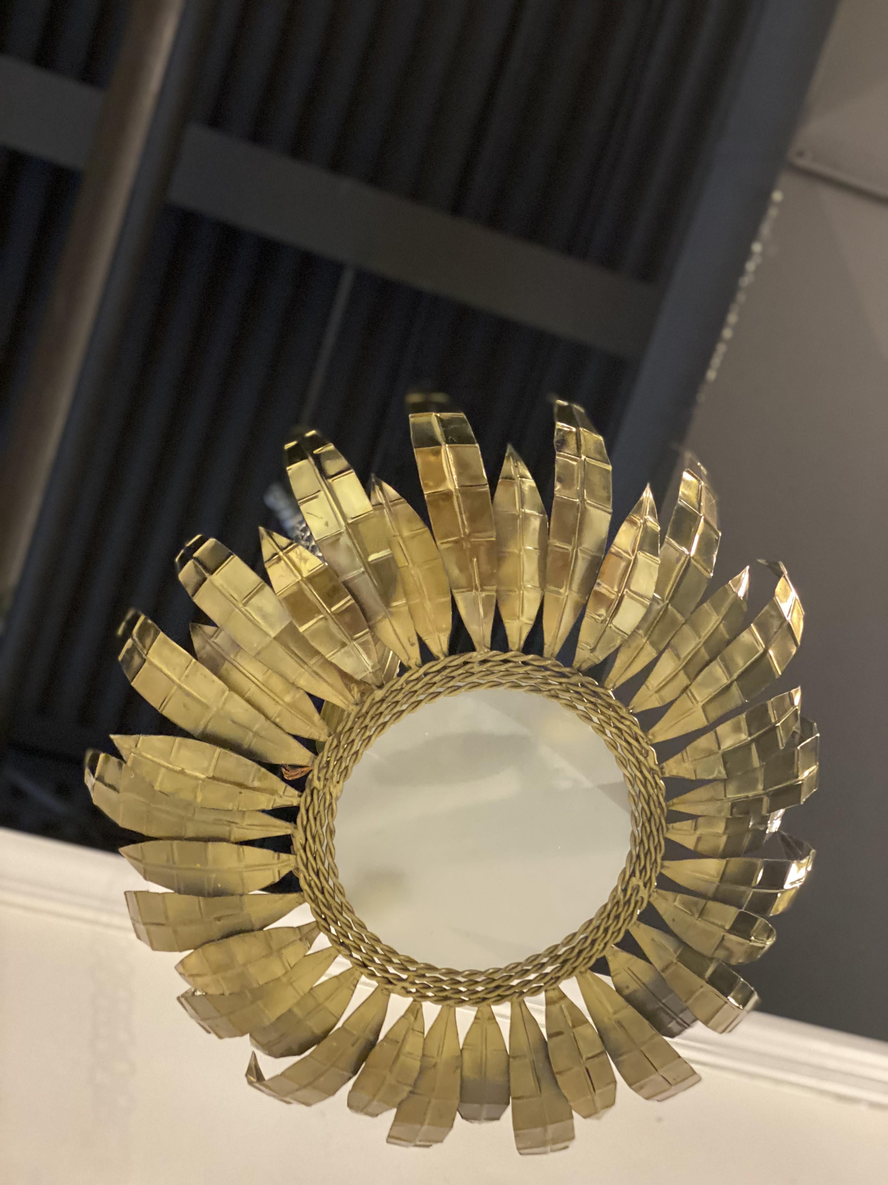 1930's French Gilt Metal Sunburst Flush Mount  In Good Condition For Sale In New York, NY