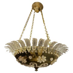 1930's French Gilt Bronze Light Fixture with Crystals