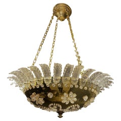 Vintage 1930's French Gilt Bronze Light Fixture with Crystals 