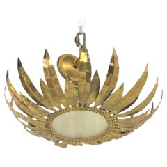 1930's French Gilt Metal Sunburst Flush Mount