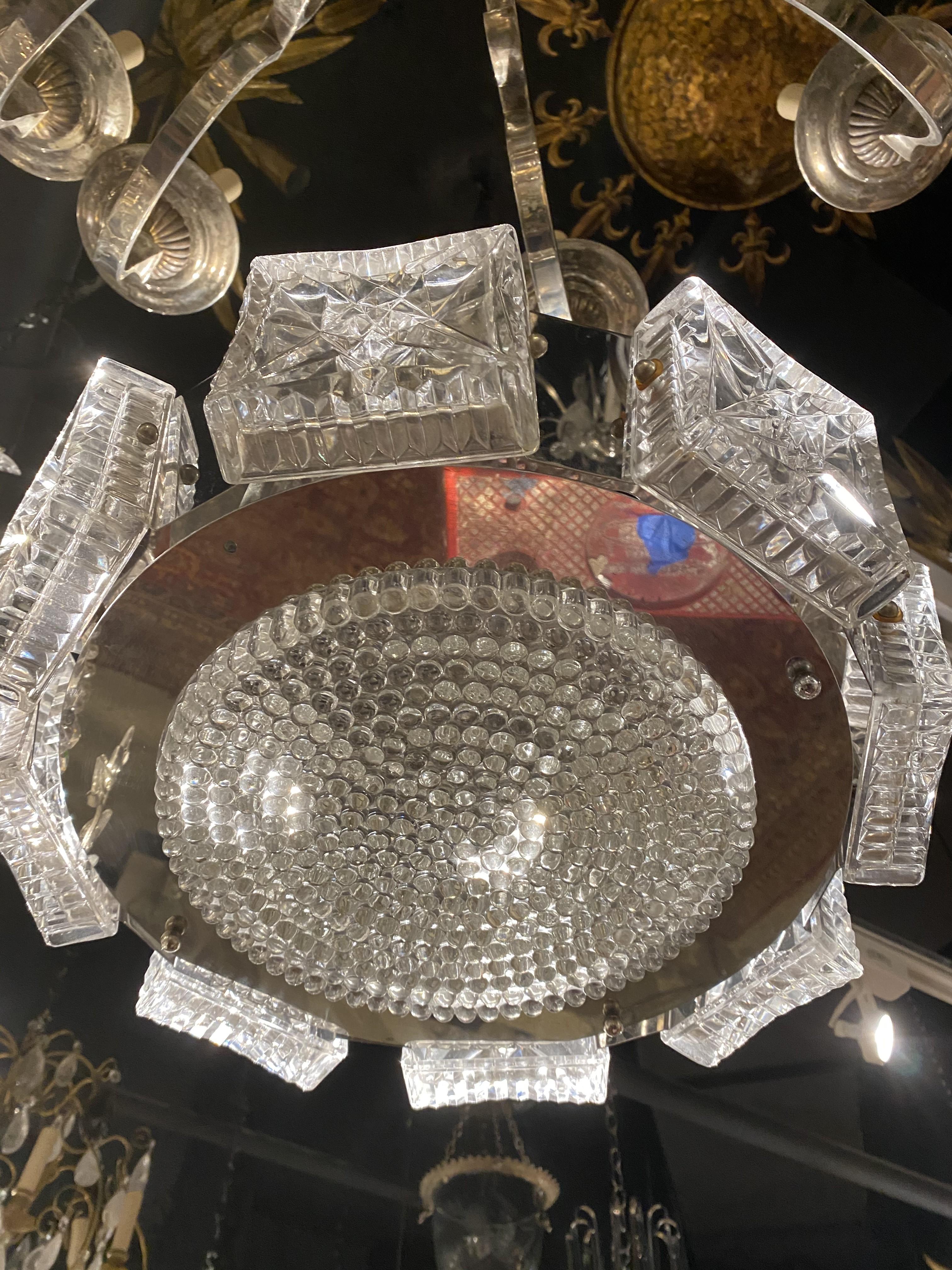 1930's French Light Fixture with Cut Crystals Panels  In Good Condition For Sale In New York, NY