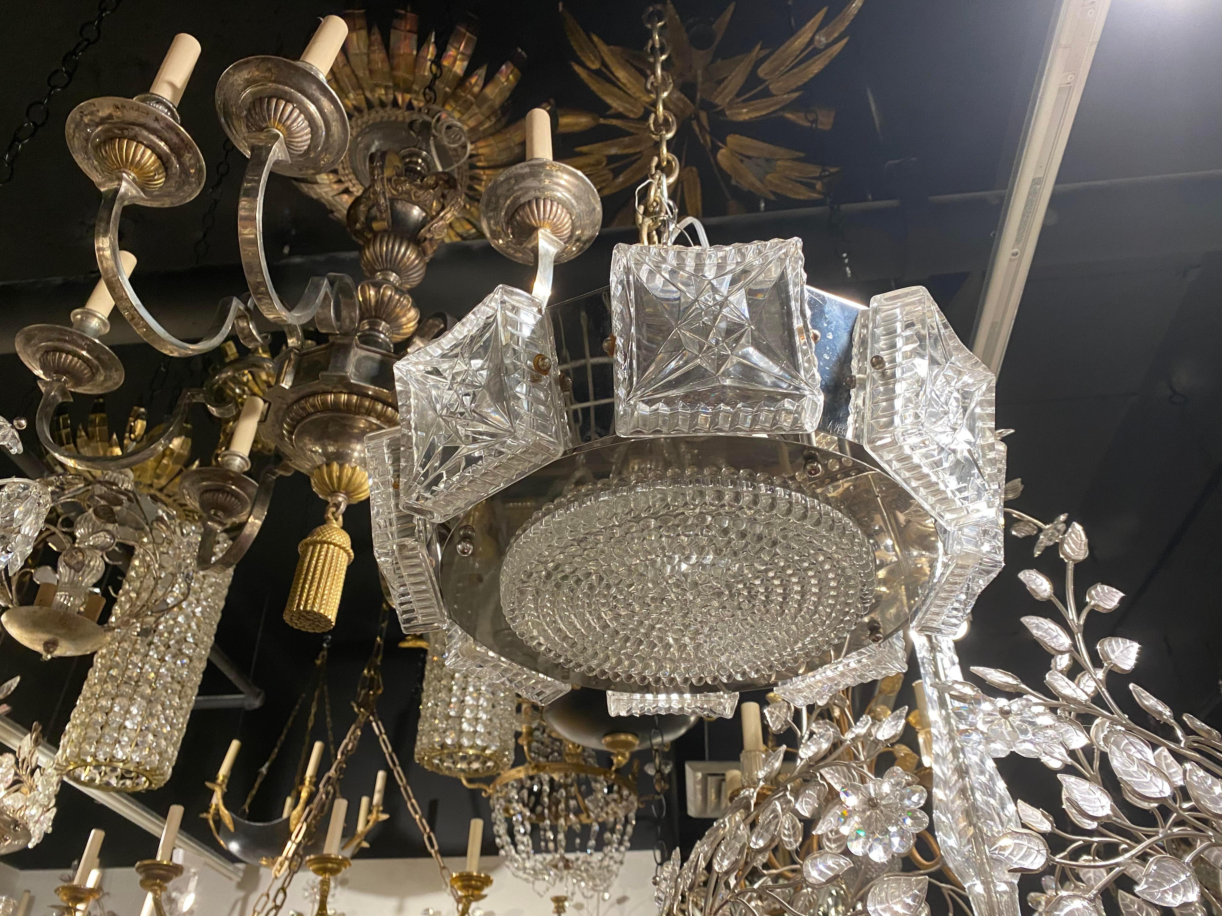 Mid-20th Century 1930's French Light Fixture with Cut Crystals Panels  For Sale