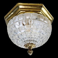 1930's French Light Fixture with Molded Cut Crystal Dome
