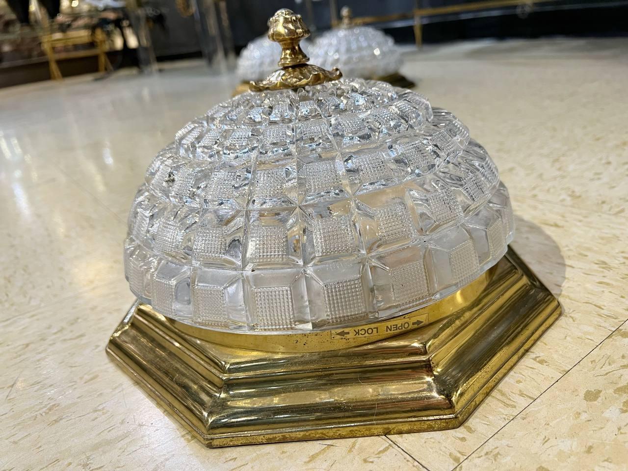 1930's French Light Fixture with Molded Cut Crystal Dome In Good Condition For Sale In New York, NY
