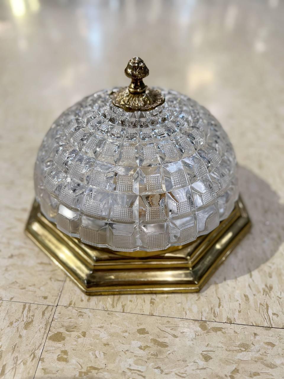 Early 20th Century 1930's French Light Fixture with Molded Cut Crystal Dome For Sale
