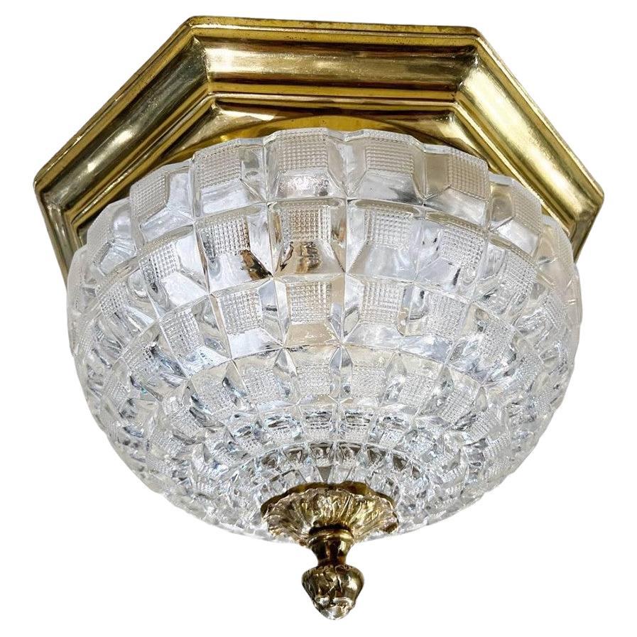 1930's French Light Fixture with Molded Cut Crystal Dome