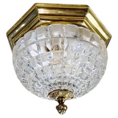 A circa 1930's French light fixture with molded  cut crystal dome