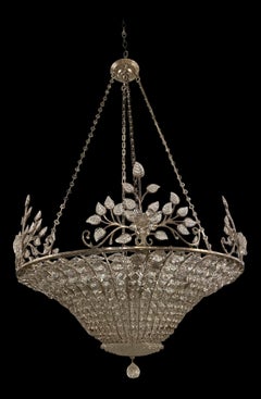 1930's French Nickel Plated Crystal Light Fixture