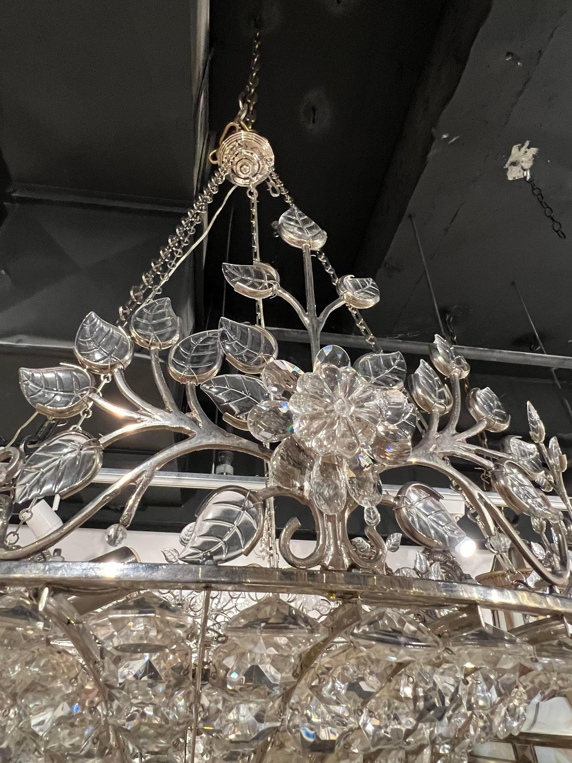 1930's French Nickel Plated Crystal Light Fixture  In Good Condition For Sale In New York, NY