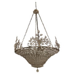 Vintage 1930's French Nickel Plated Crystal Light Fixture 