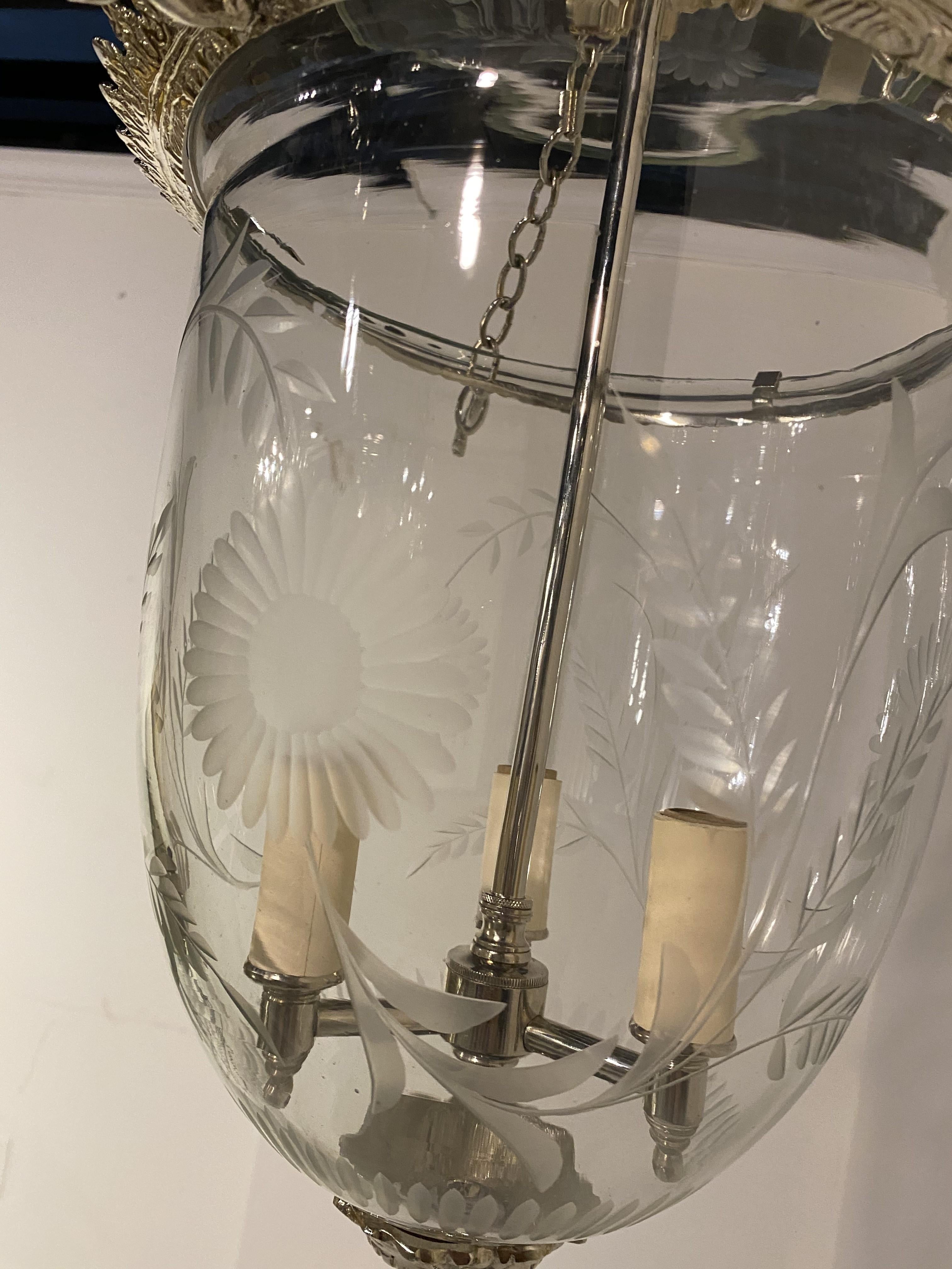 1930's French Silver Plated Lantern with Etched Glass In Good Condition For Sale In New York, NY
