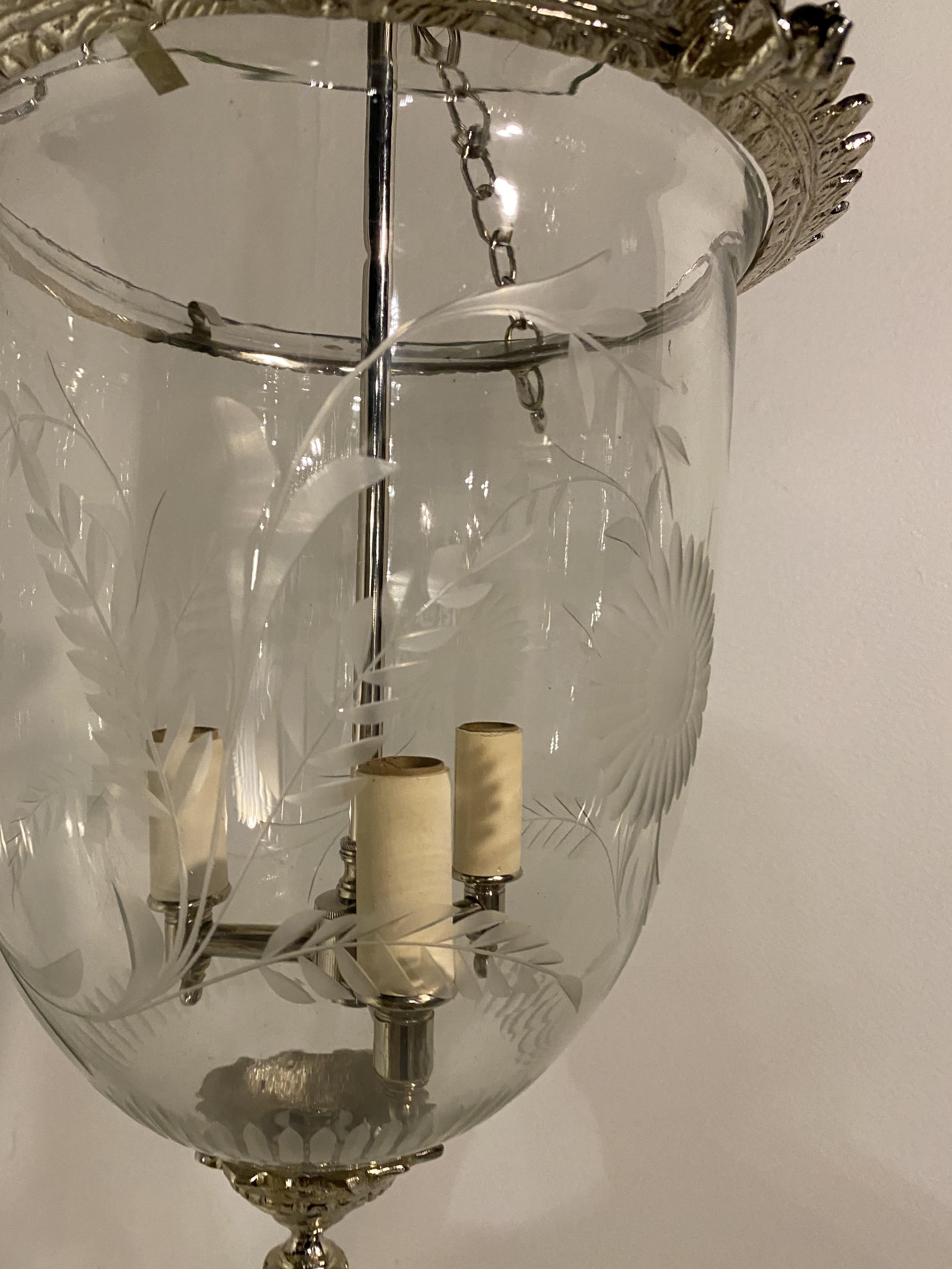 Mid-20th Century 1930's French Silver Plated Lantern with Etched Glass For Sale