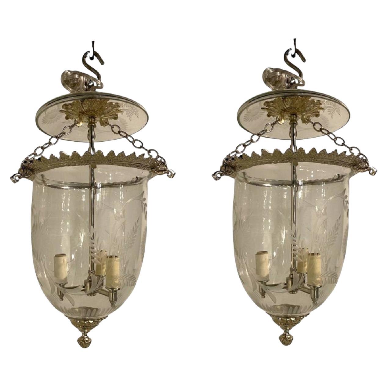 1930's French Silver Plated Lantern with Etched Glass