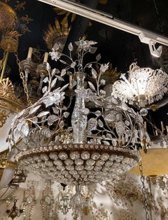 Lámpara francesa plateada de 1930 con hojas de cristal