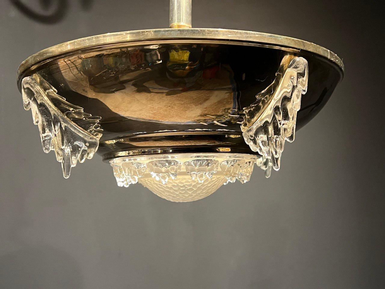 1930's French Silver Plated Light Fixture by Ezan designer  In Good Condition For Sale In New York, NY