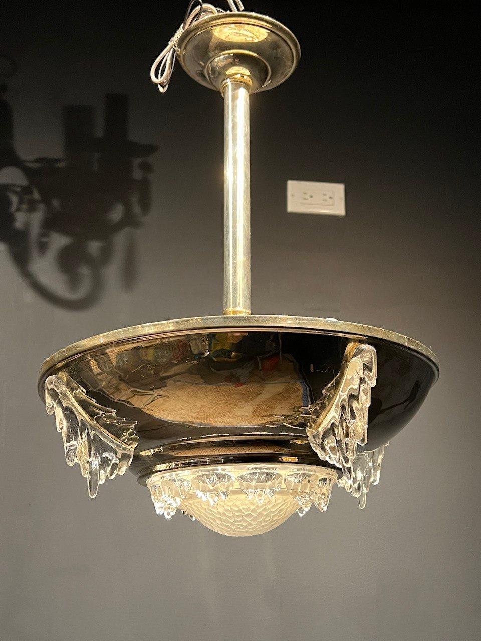 Mid-20th Century 1930's French Silver Plated Light Fixture by Ezan designer  For Sale