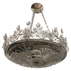 1930's French Silver Plated Light Fixture with Glass Flowers