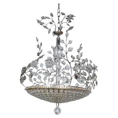 1930’s French Silver Plated Light Fixture with Glass leaves