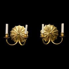 1930's Gilt Bronze Sunburst Sconces with Two Lights - Pair