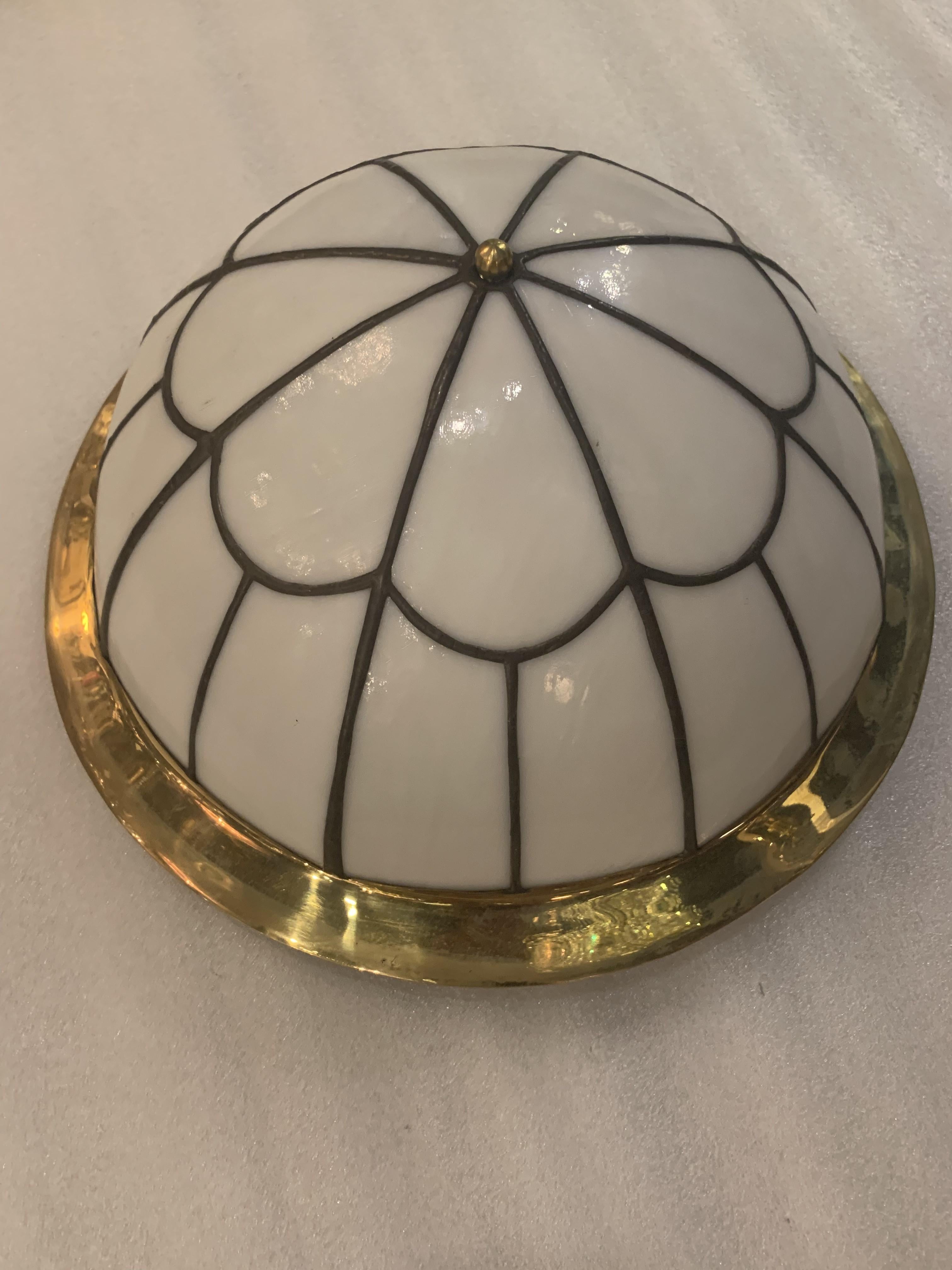 American Classical 1930's Leaded Glass Light Fixture  For Sale