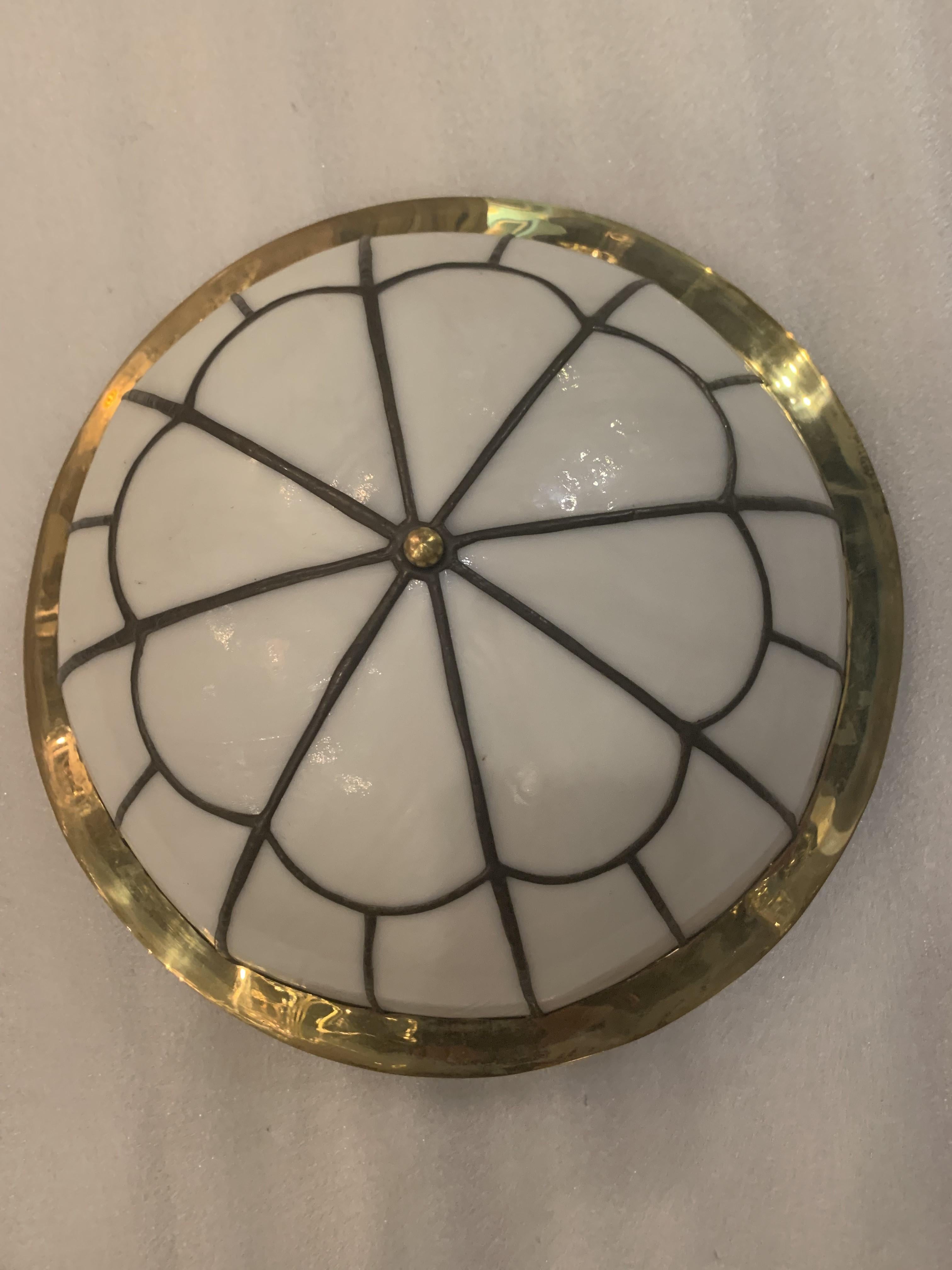 American 1930's Leaded Glass Light Fixture  For Sale