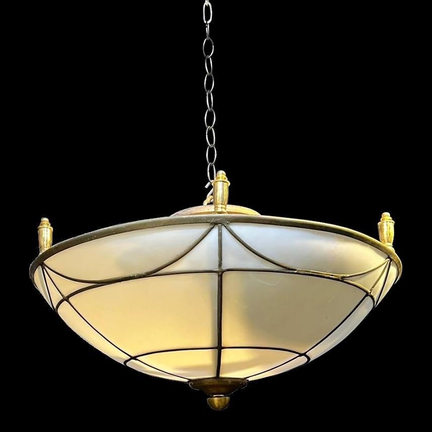 1930's Leaded Glass Light Fixture In Good Condition For Sale In New York, NY