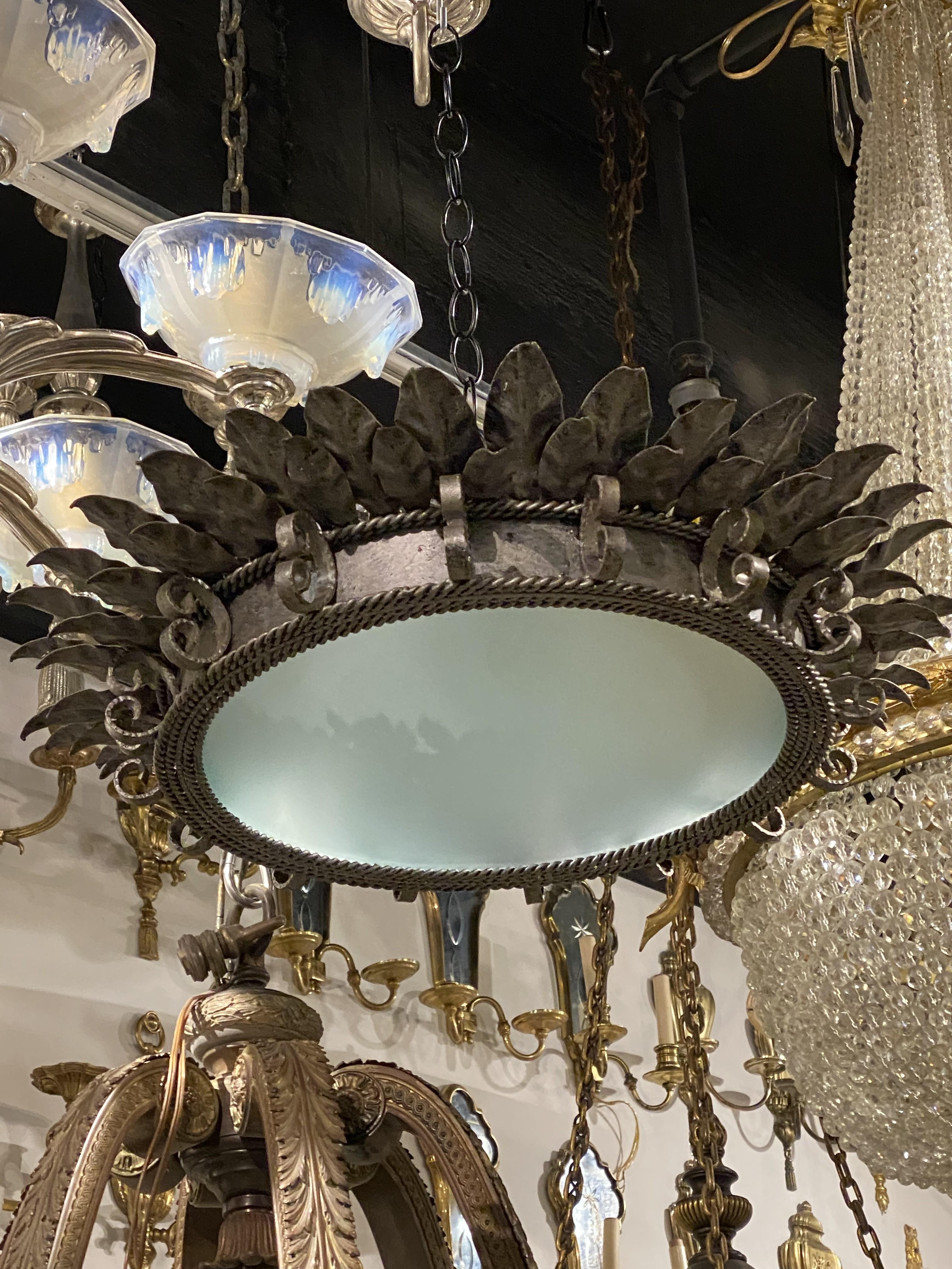 1930's Silvered Metal French Flush Mount In Good Condition For Sale In New York, NY
