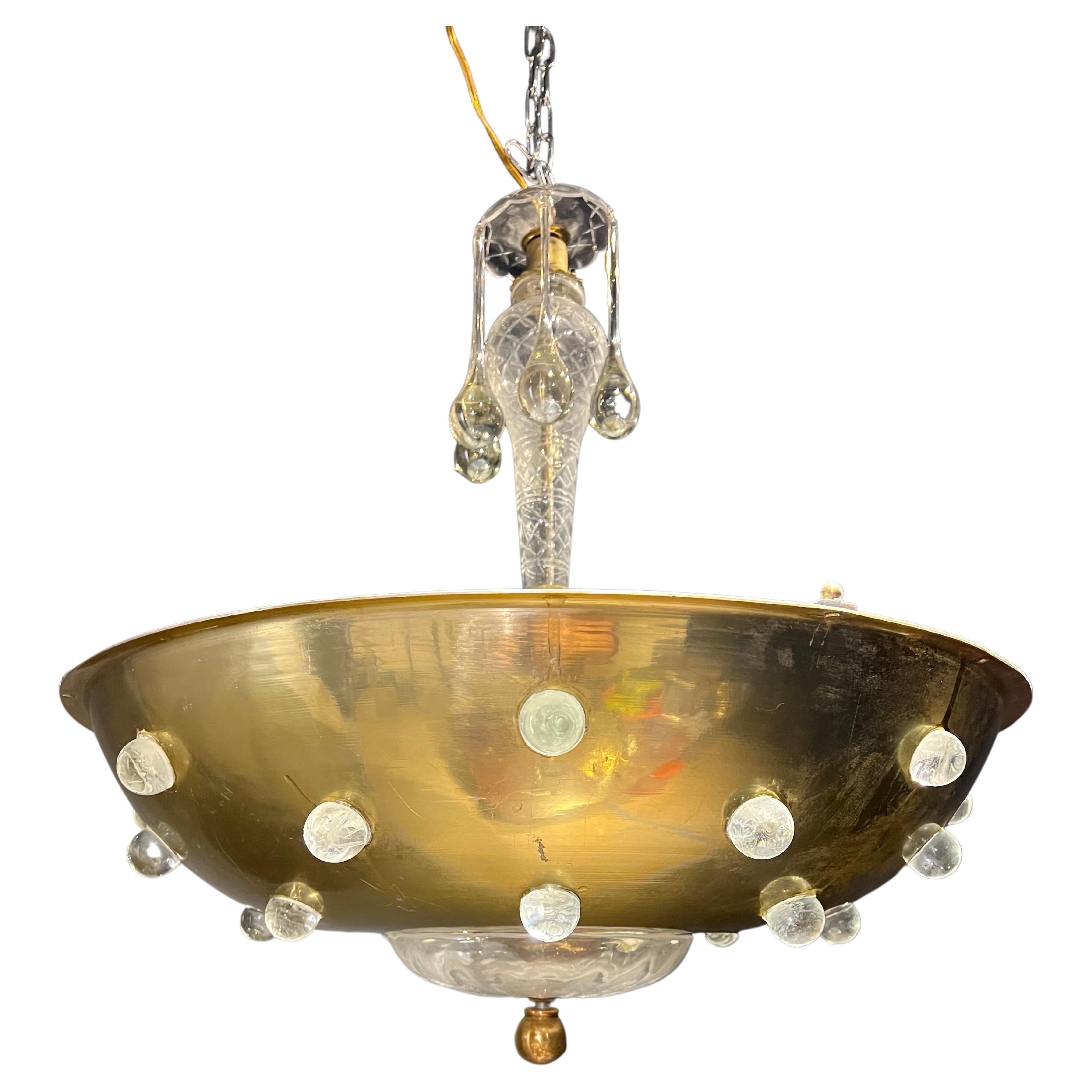 1940's Austrian Gilt Bronze Light Fixture with Crystals For Sale