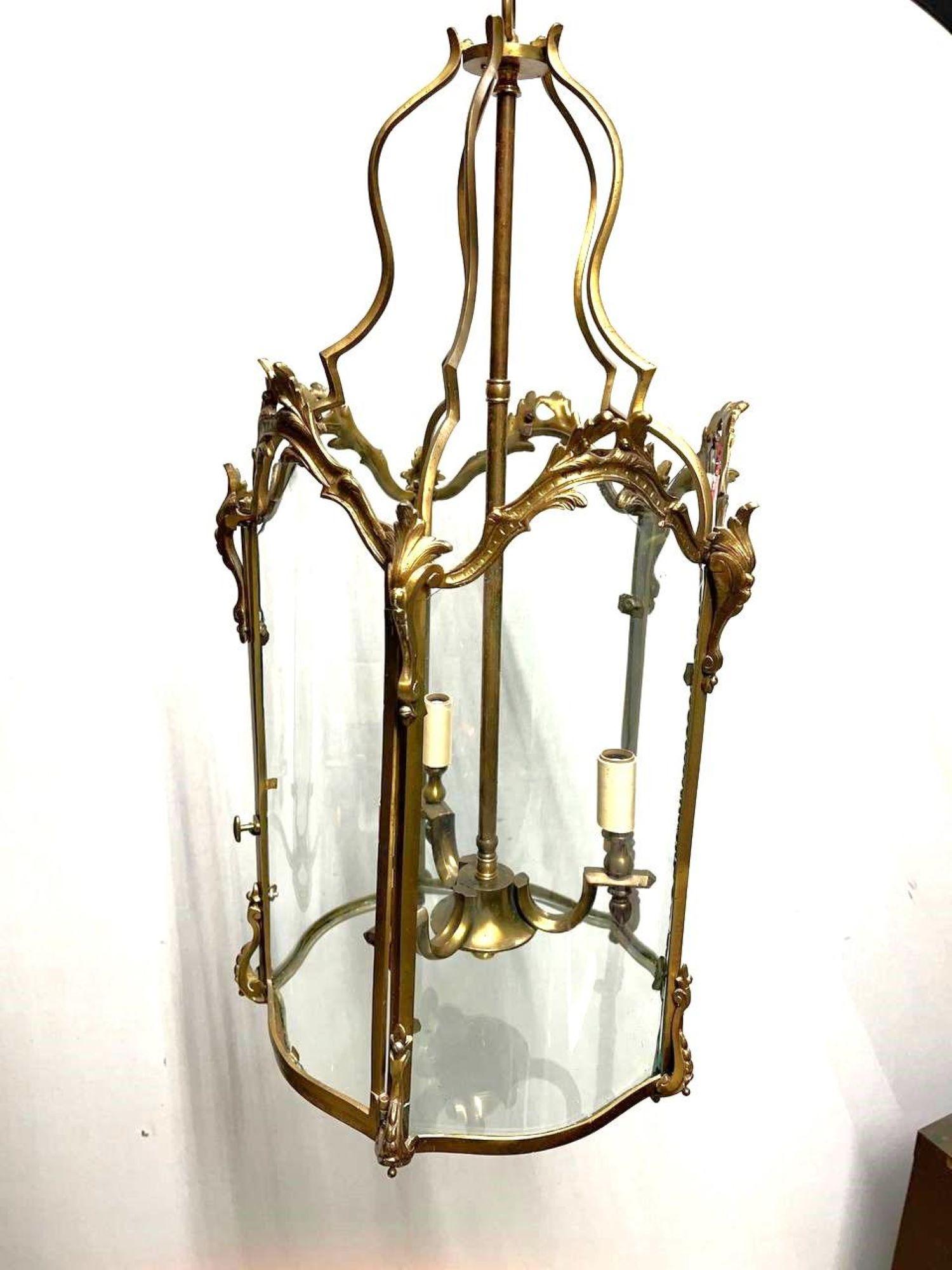 A circa 1940's French gilt bronze lantern with interior lights