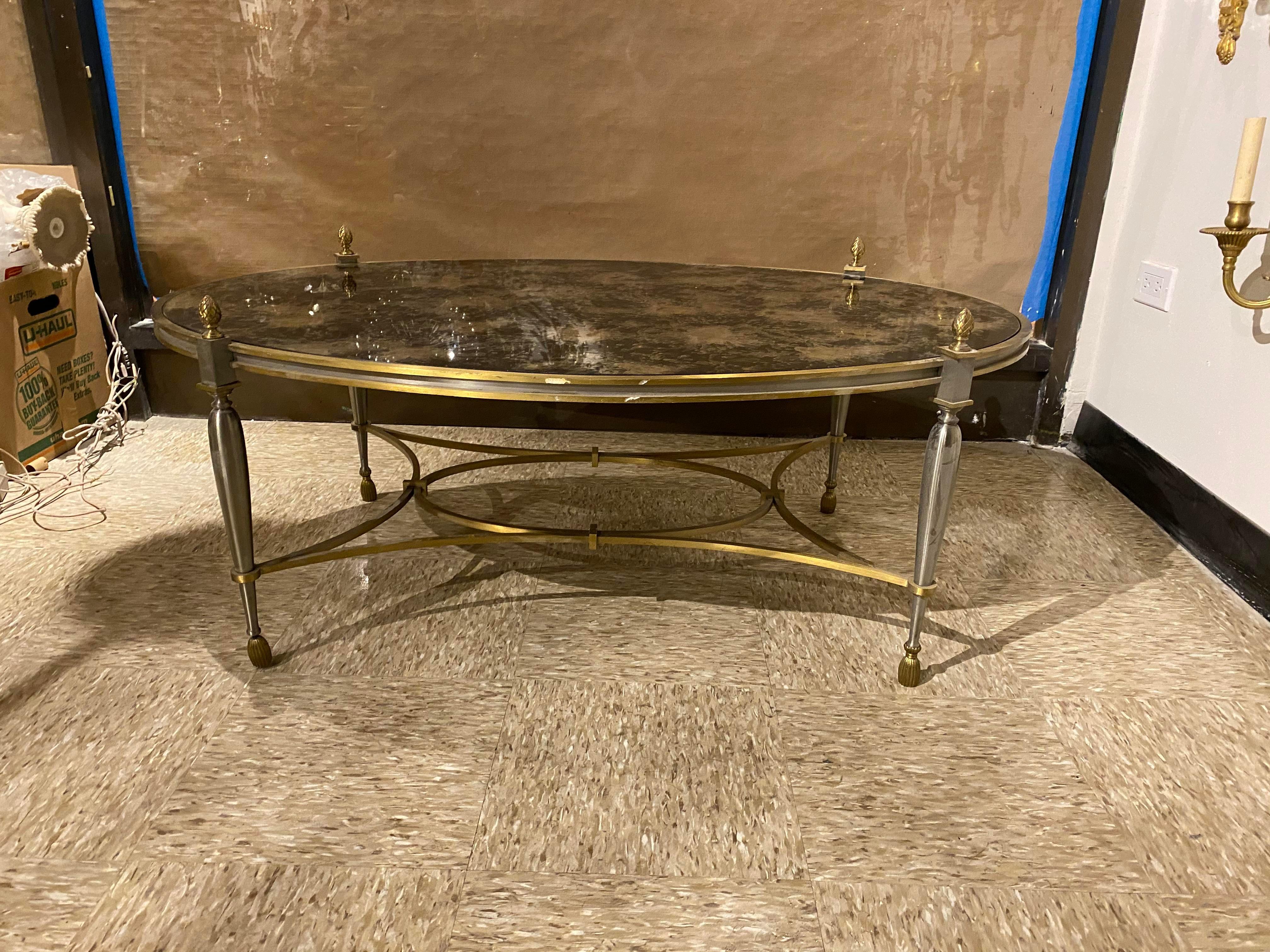 A circa 1940's French mirrored coffee table unusual design In Fair Condition In New York, NY