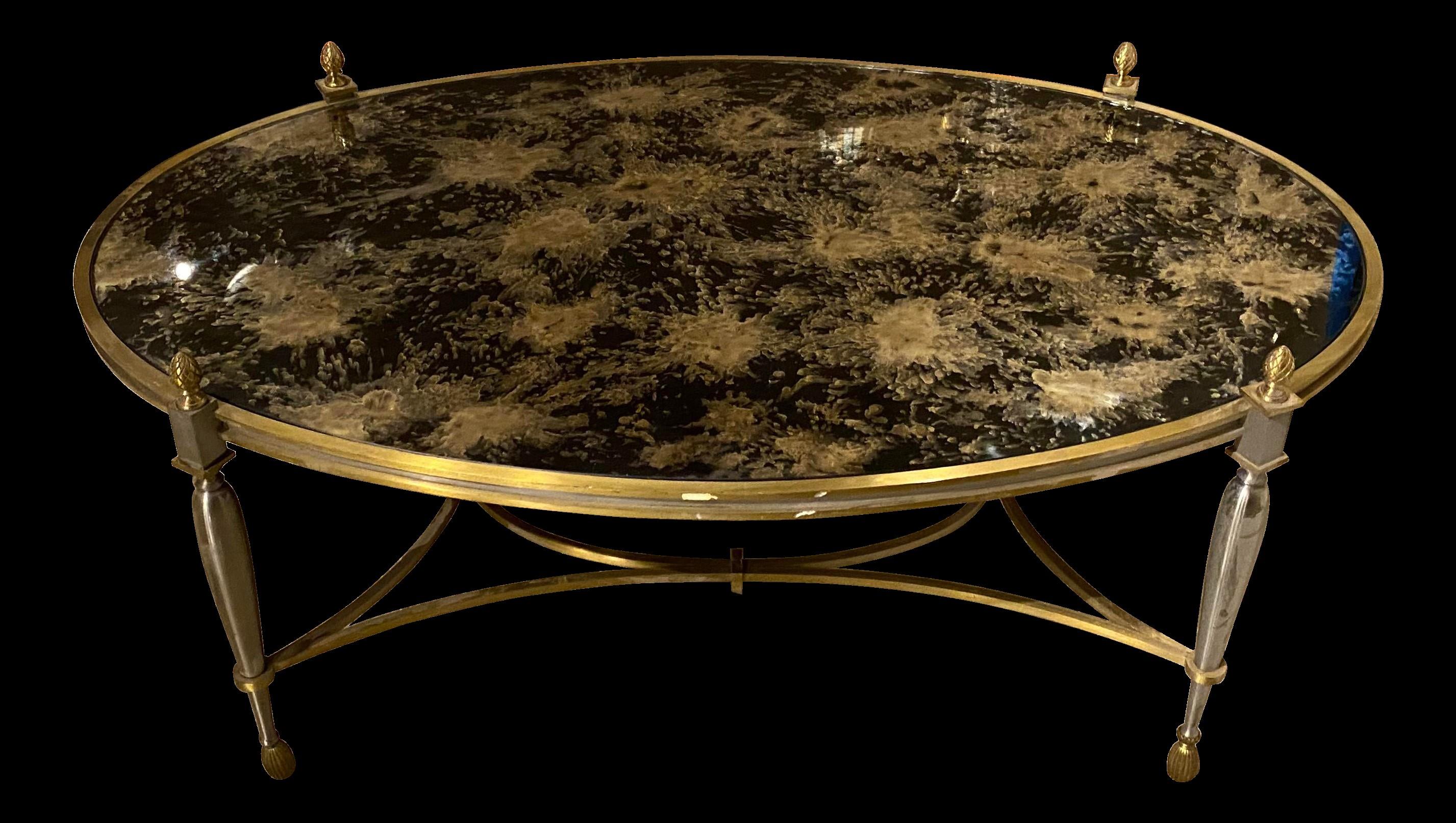 A circa 1940's French mirrored coffee table unusual design 1