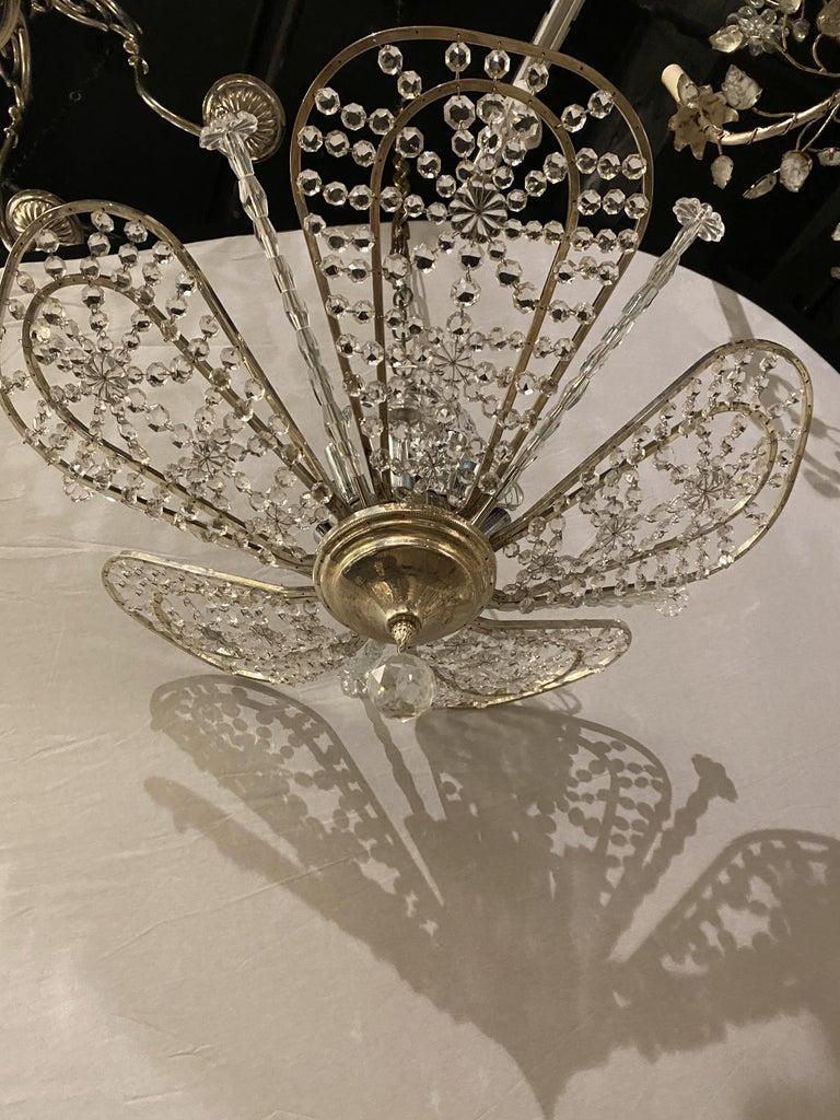 1940's French Silver Plated Light Fixture with Crystals In Good Condition For Sale In New York, NY