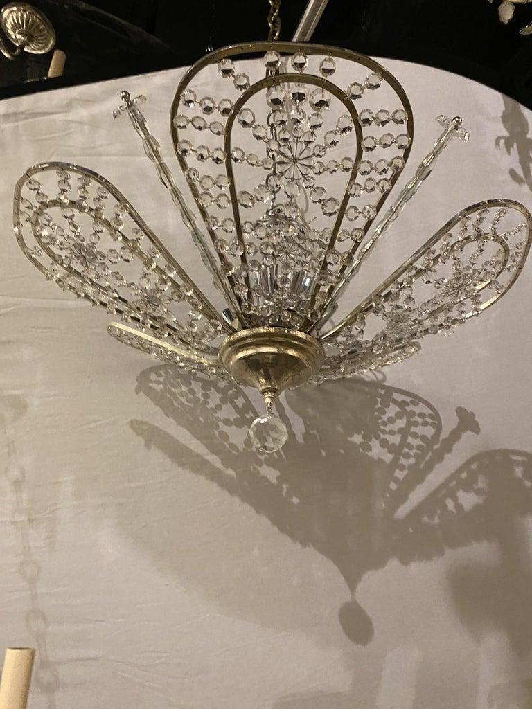 Mid-20th Century 1940's French Silver Plated Light Fixture with Crystals For Sale