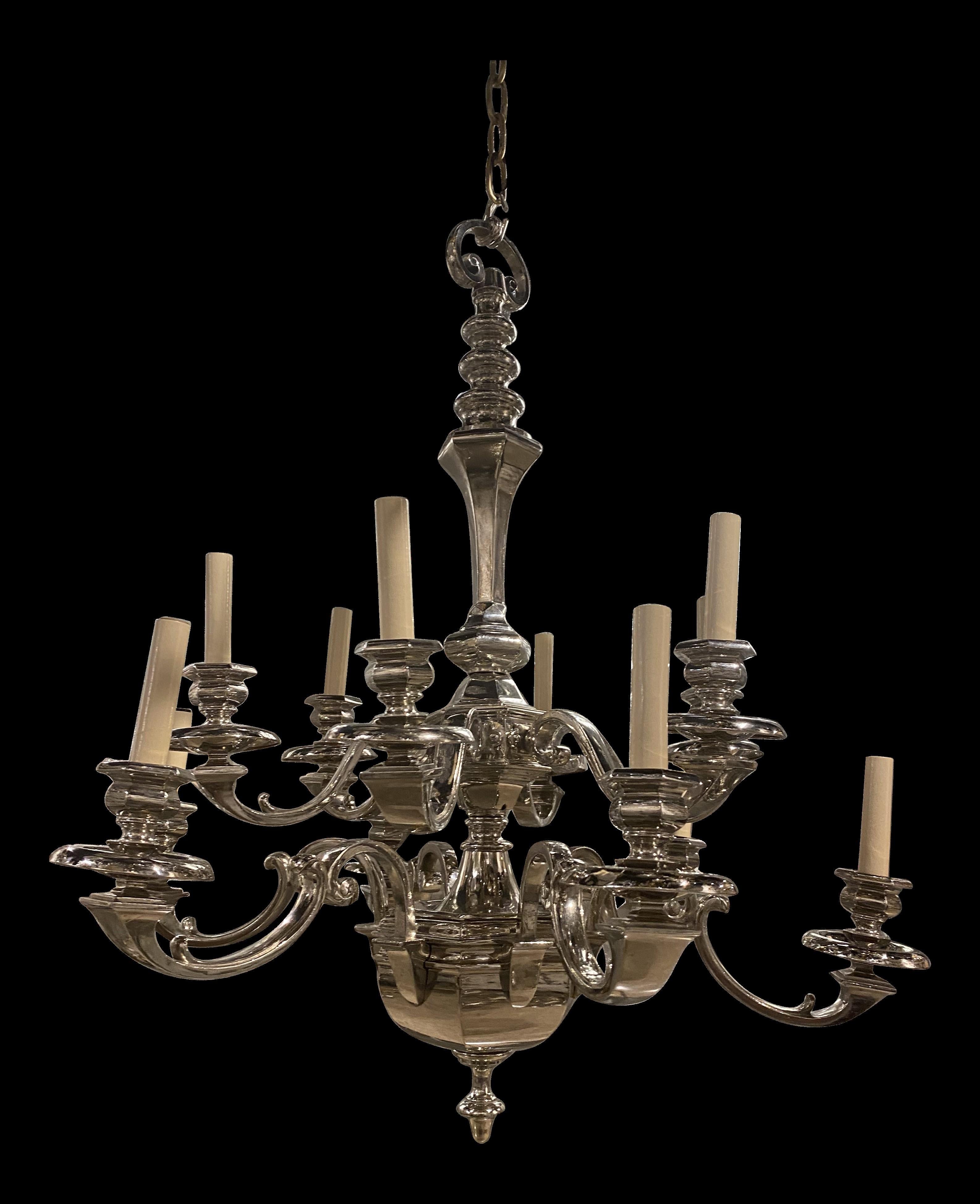 A circa 1940's Italian silver plated double tier chandelier with 12 lights