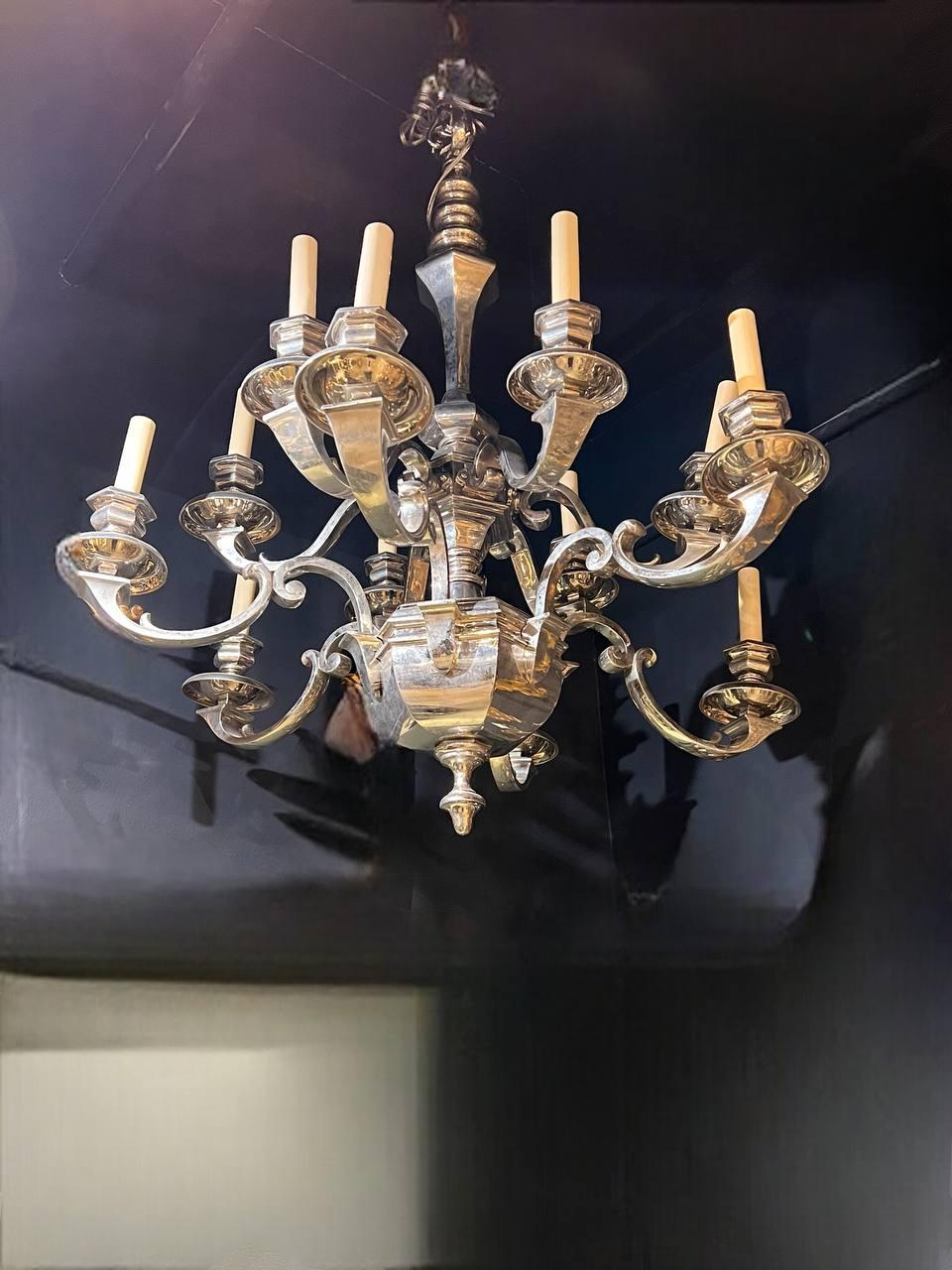 Mid-20th Century 1940's Italian Silver Plated Chandelier with 12 Lights For Sale