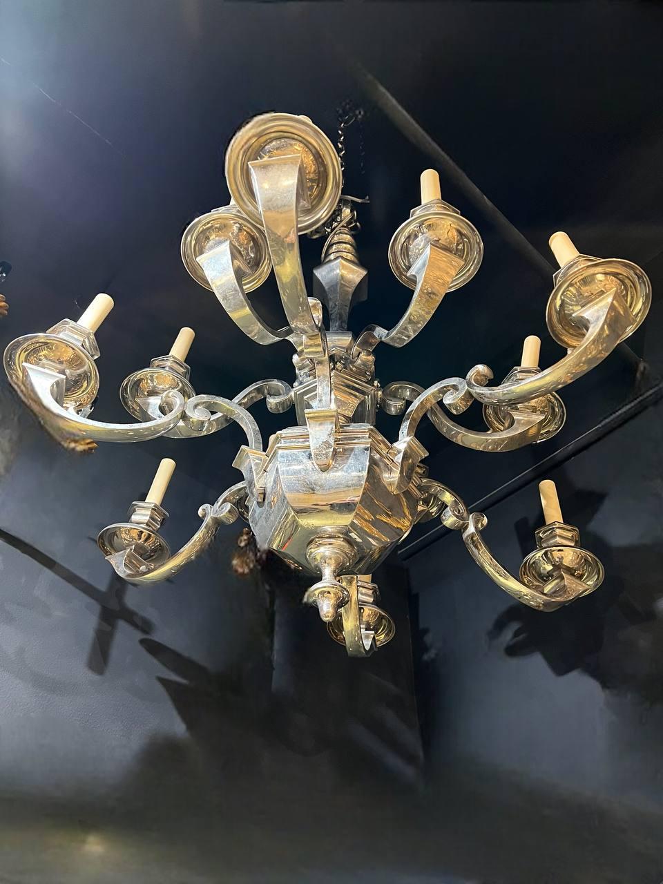 Bronze 1940's Italian Silver Plated Chandelier with 12 Lights For Sale