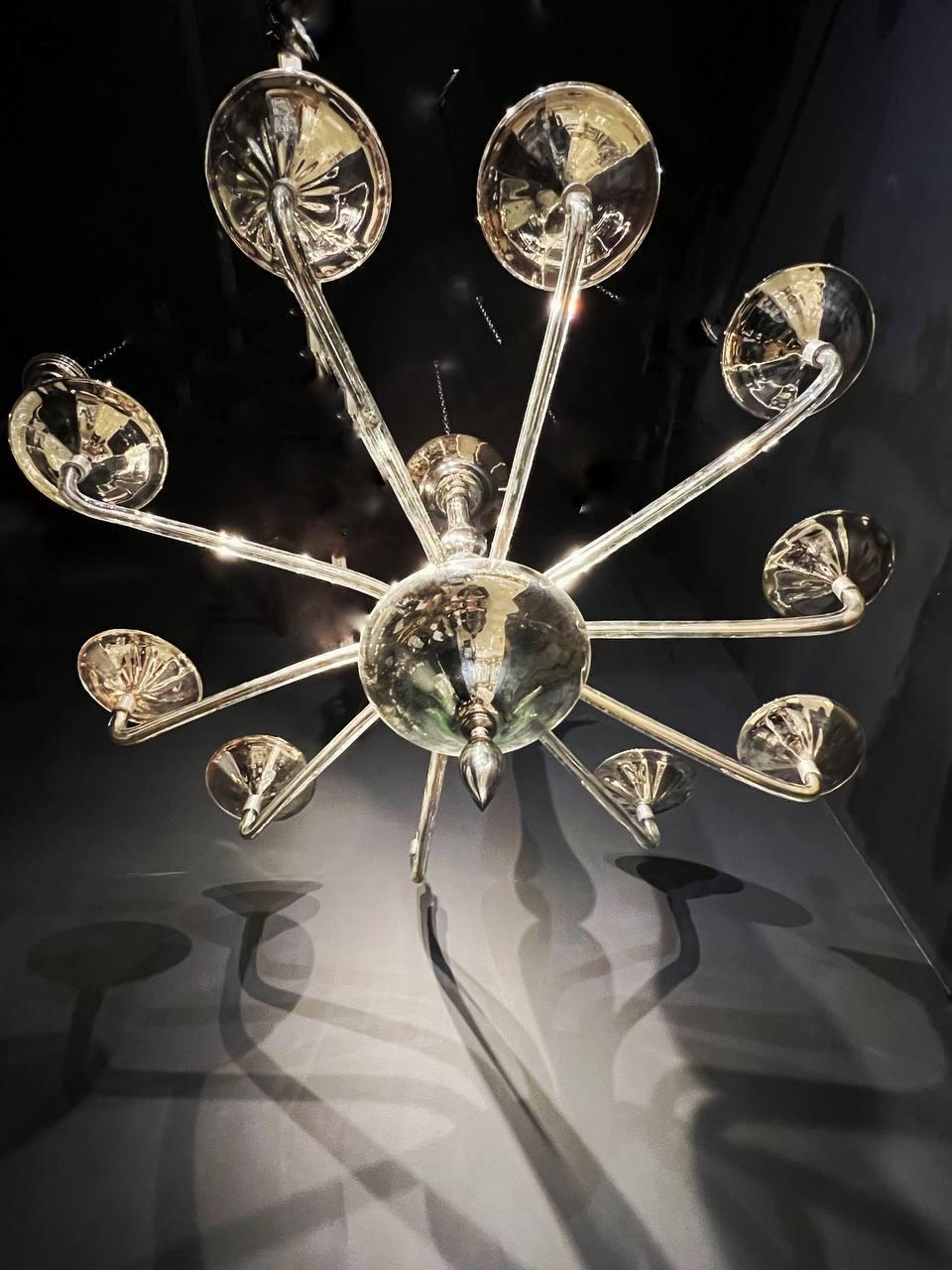 A circa 1940's unusual mercury mirrored glass chandelier  with 10 lights