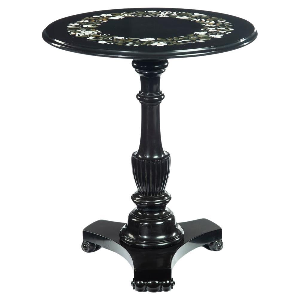 A circular Derbyshire Black Marble pietra dura table, attributed to Tomlinson For Sale