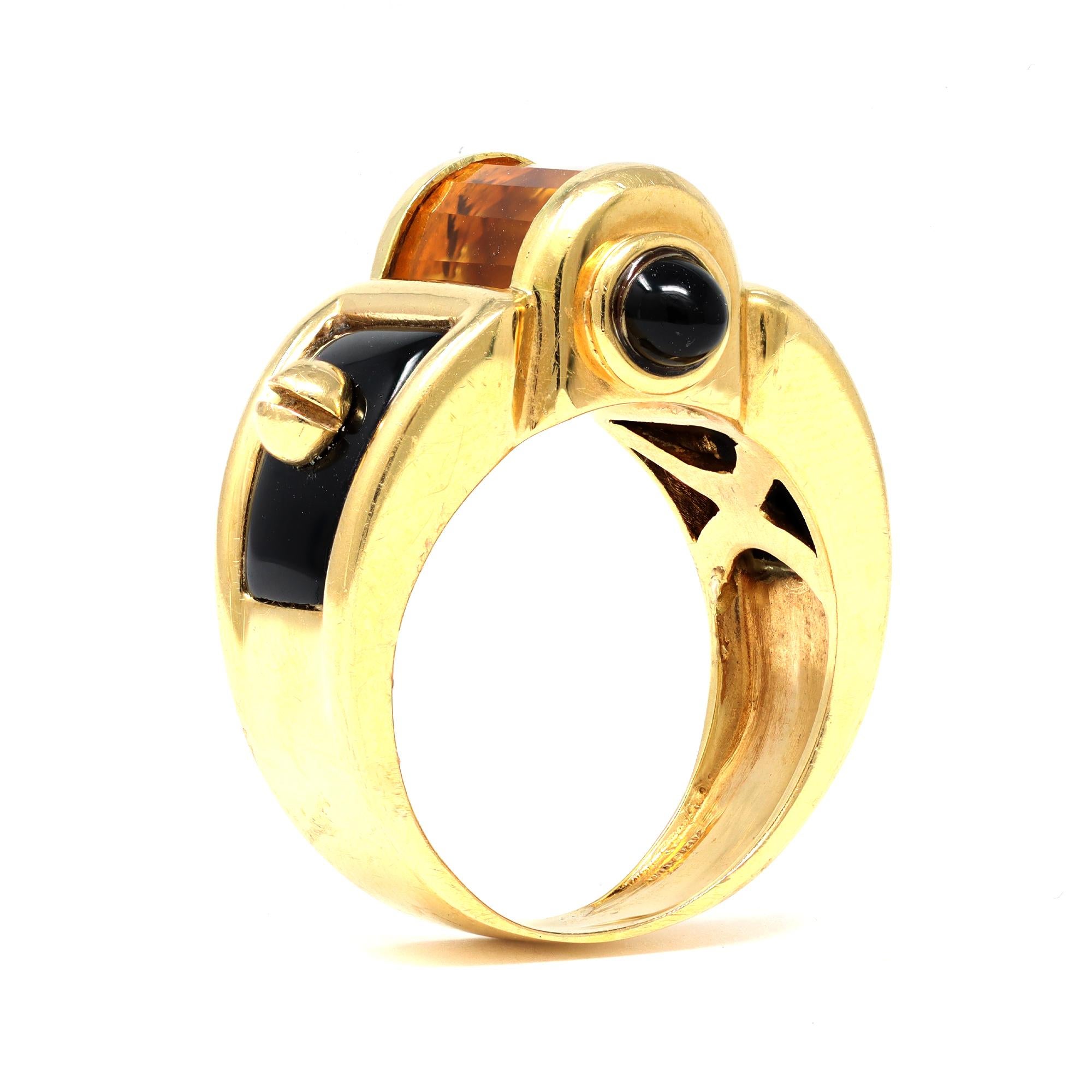 Modern Citrine & Onyx Cocktail Ring Set in 18k Yellow Gold
