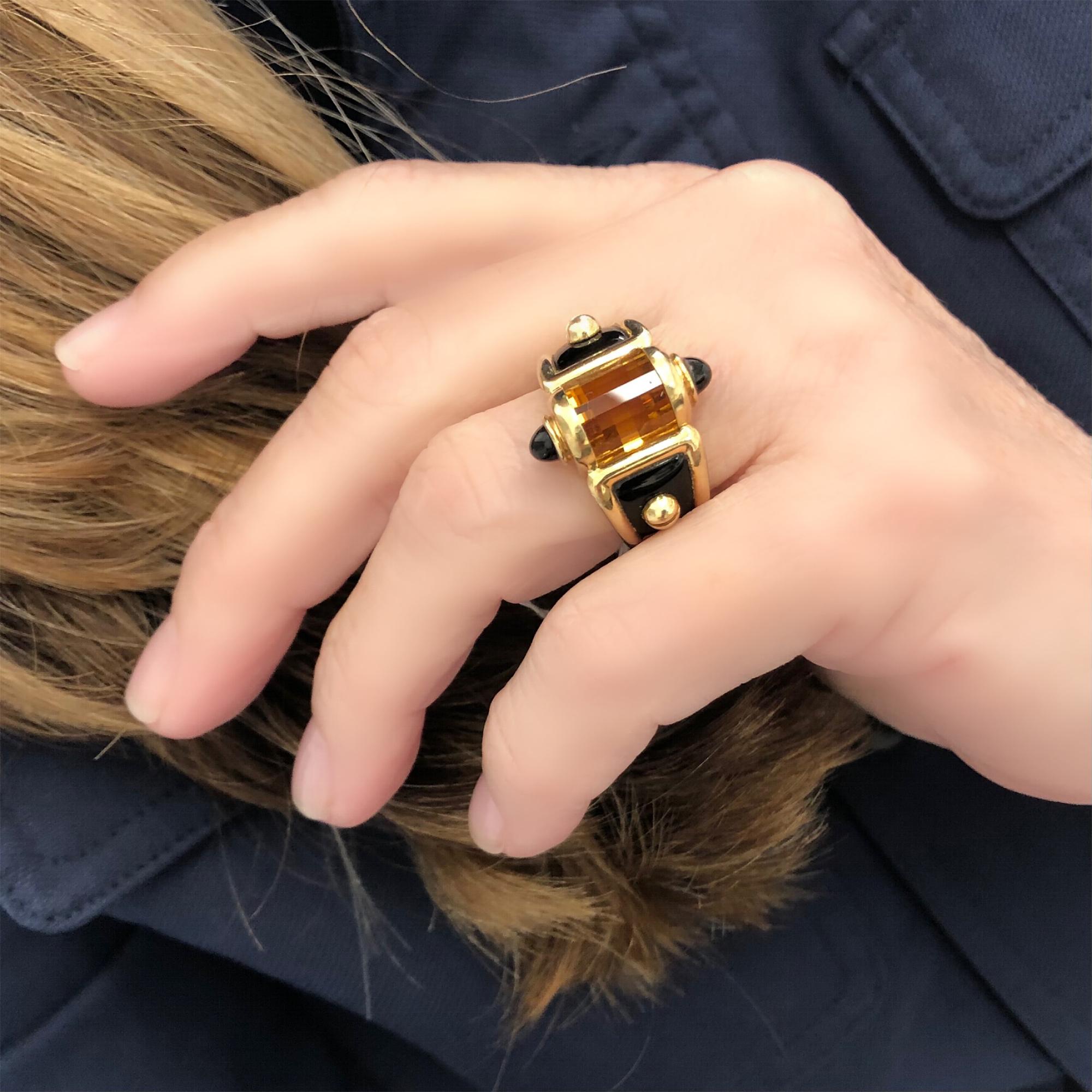 Women's Citrine & Onyx Cocktail Ring Set in 18k Yellow Gold
